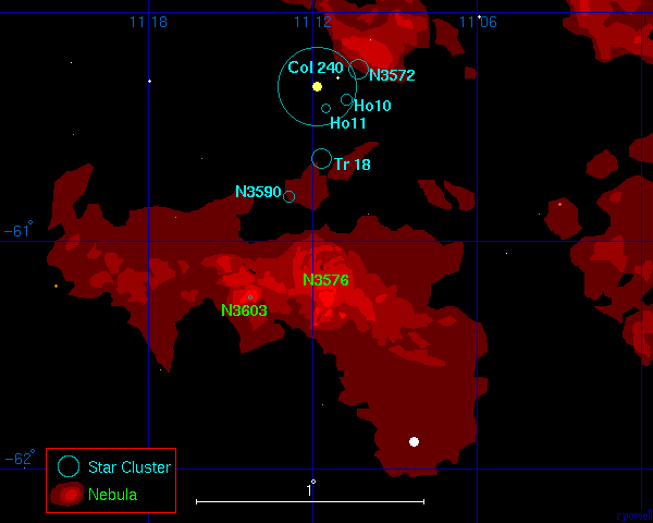 A map of the NGC 3576 complex